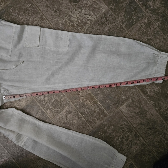 White Linen Pants Cargo Pants Drawstring Waist Womens Large - Picture 9 of 10